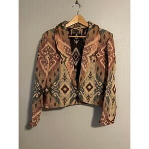 Vintage Duo Designs Jacket Womens Large Southwestern Tapestry Button Boho 90s